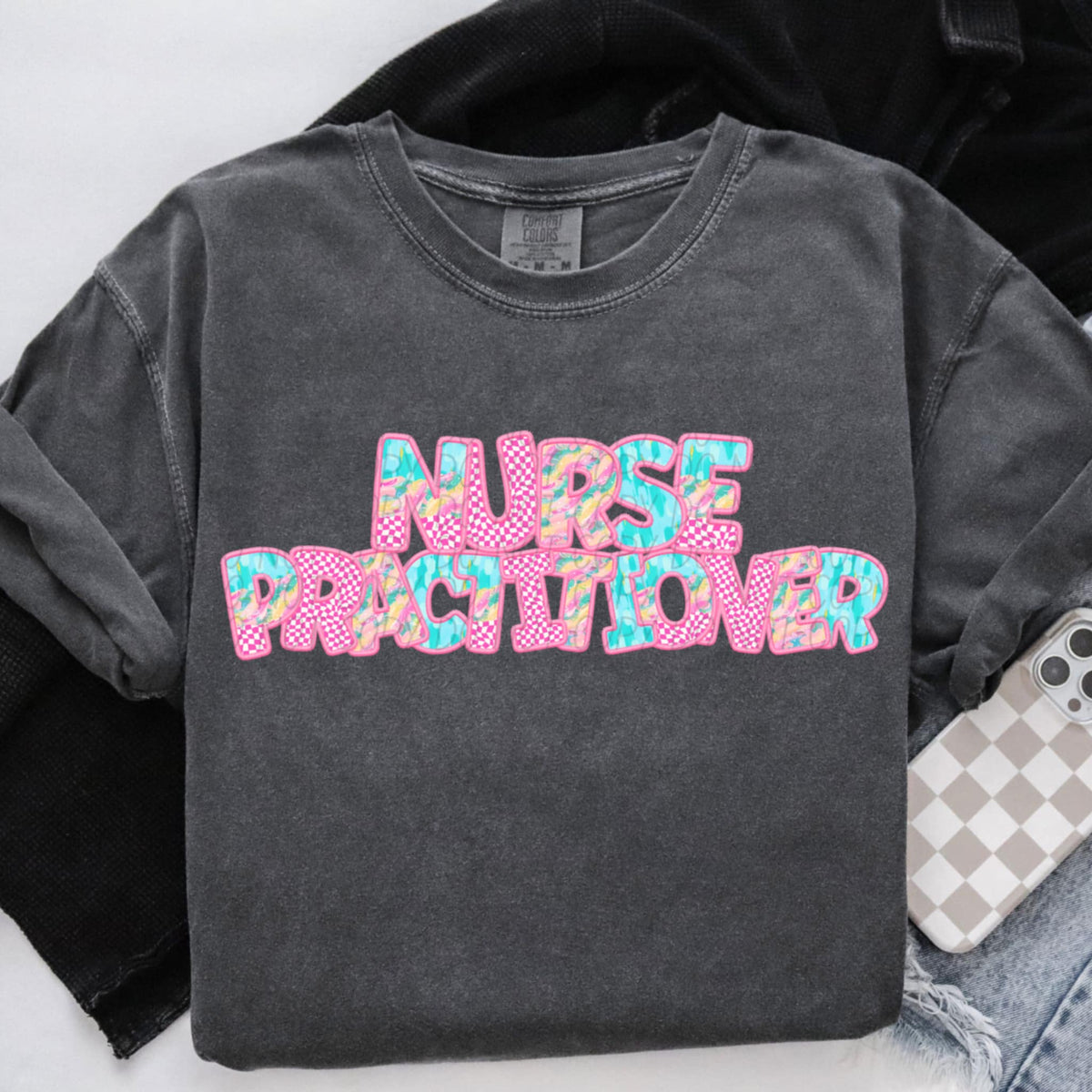 Nurse practitioner pink checkered (CITY) 97102 DTF transfer