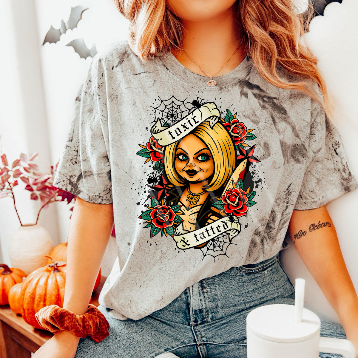 Toxic Tatted Tiff Roses and webs (MZ) 113449 DTF transfer