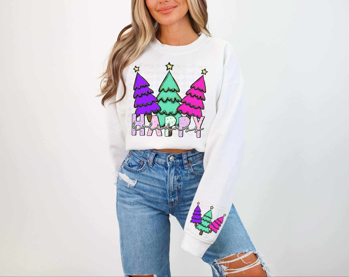 Happy holidays trees FRONT 64256 DTF transfer