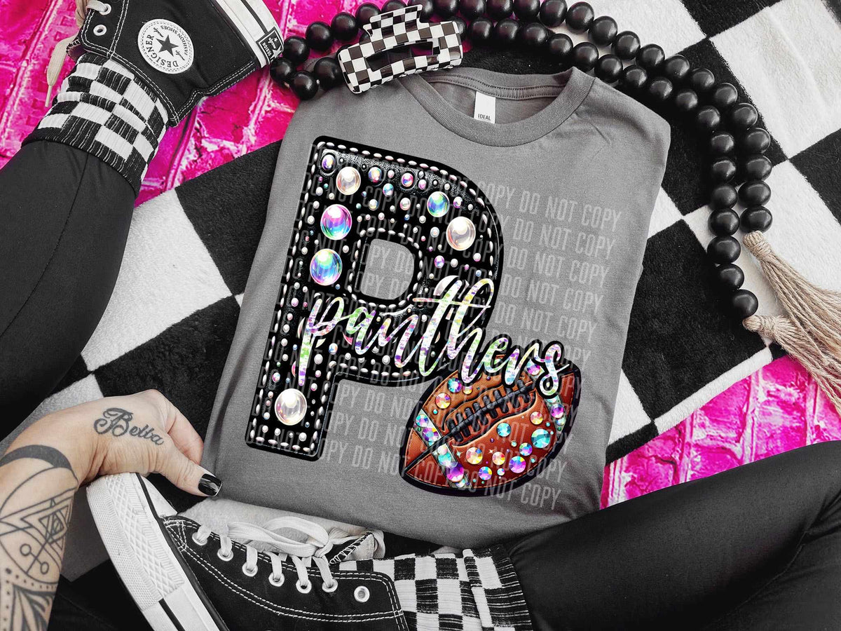 Panthers leather rhinestone (caplinger) 52939 DTF transfer