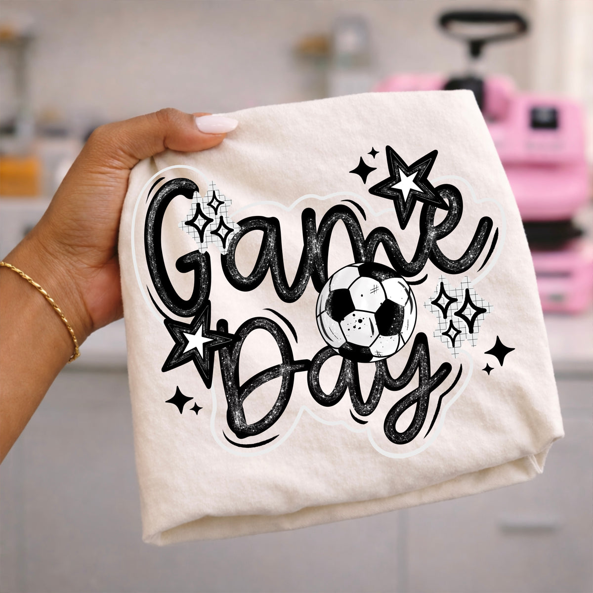 Game day cursive with soccer (CSC) DTF transfer