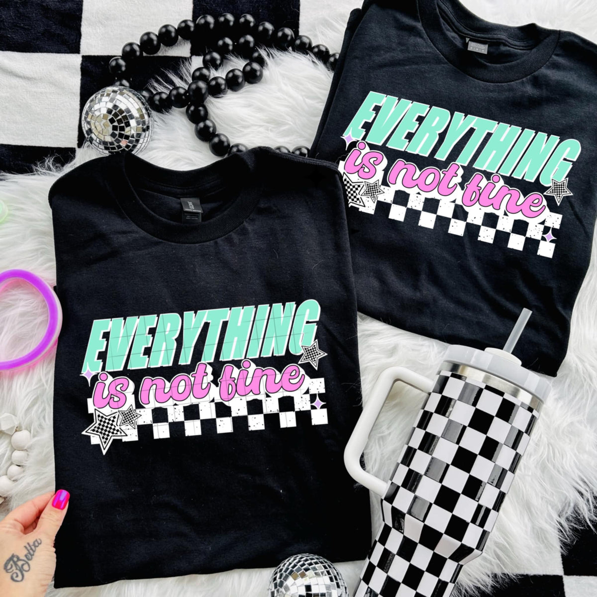 Everything is not fine white checkered (CSC) 97254 DTF transfer