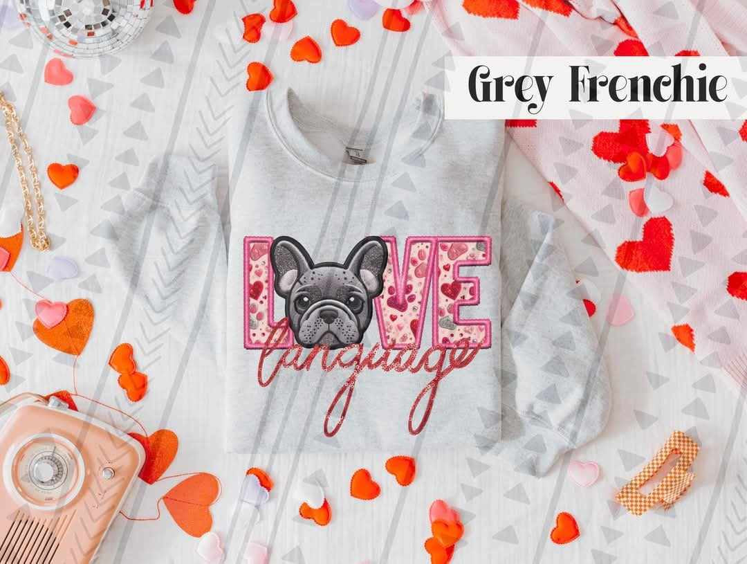 Love language grey frenchie 73967 DTF transfer