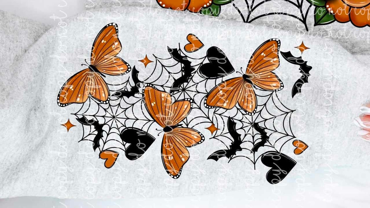 Orange butterfly with bats and webs SLEEVE (MMD) 52649 DTF transfer
