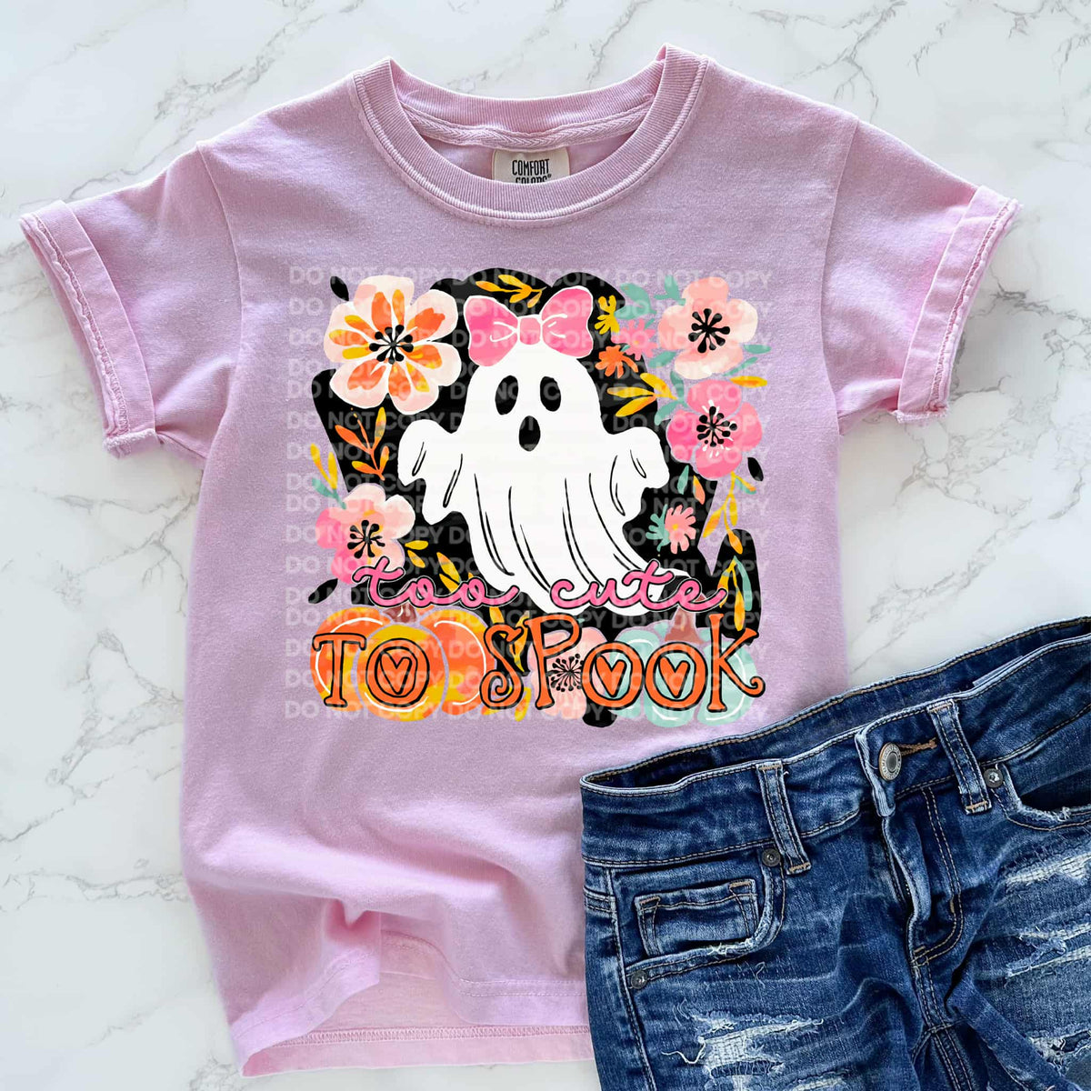Too Cute to Spook abstract florals and ghost SCG DTF transfer
