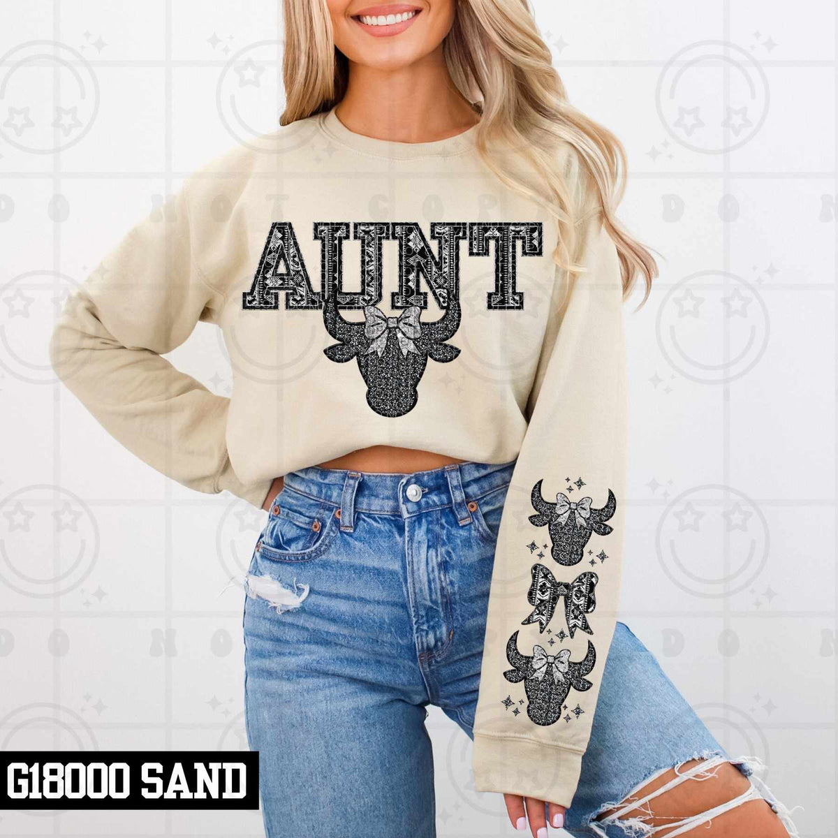 Aunt bull head with bow FRONT (HW) 79258 DTF transfer