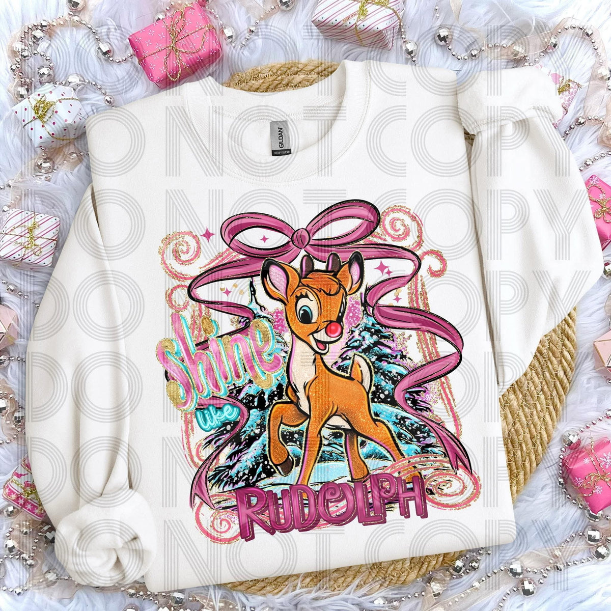 Shine Reindeer Pink bow (SSD/renewed) DTF transfer