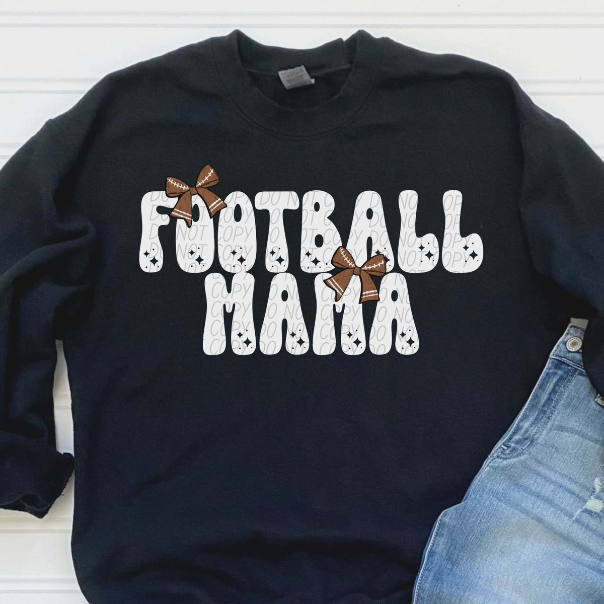 Football Mama bows white words (city) DTF transfer