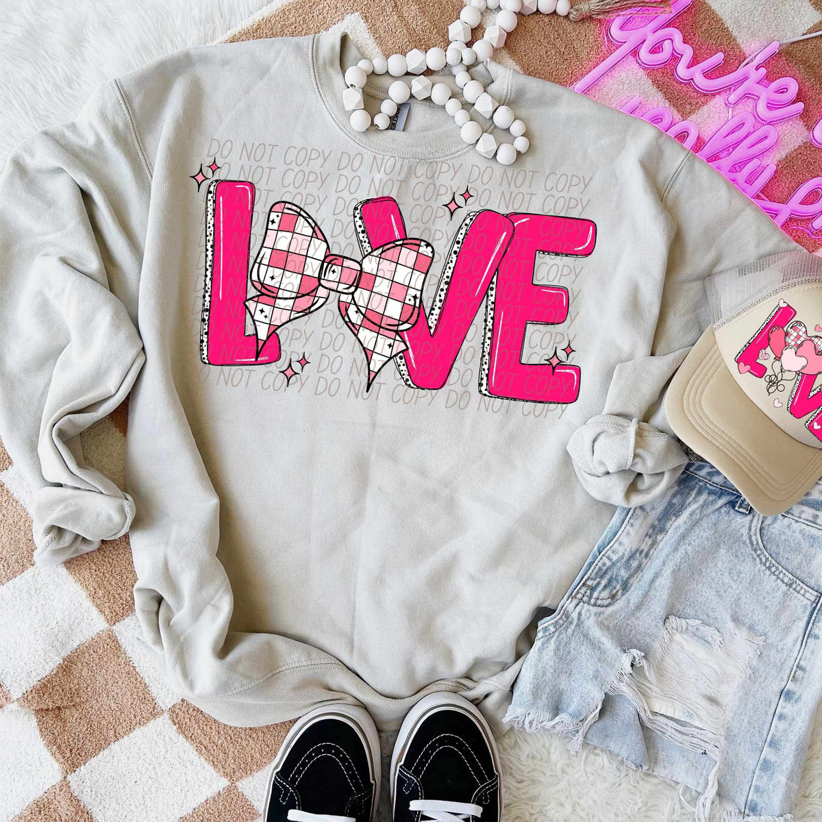 Love checkered bow (CITY) 75758 DTF transfer