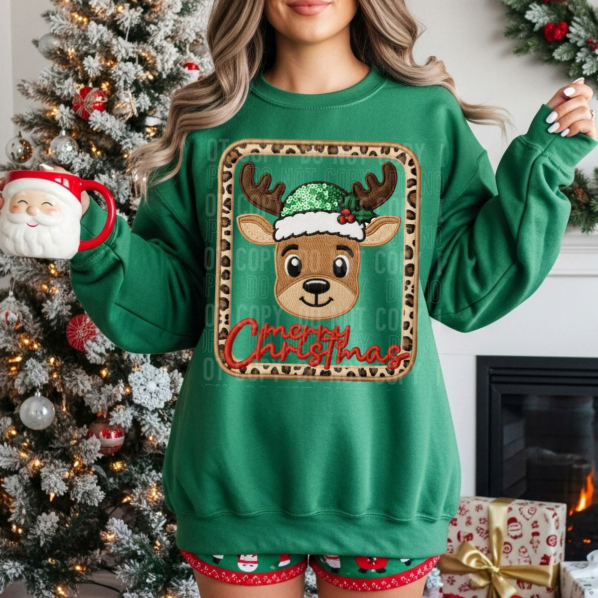 Merry Christmas Reindeer leopard frame (SBB) DTF Transfer