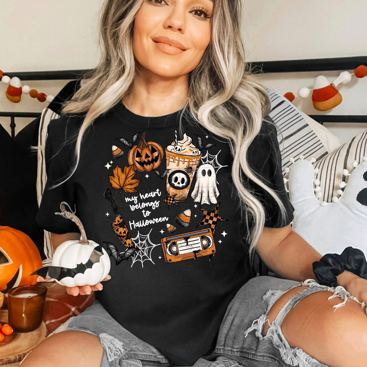 My Heart Belongs To Halloween WHITE WORDS (csc) DTF transfer