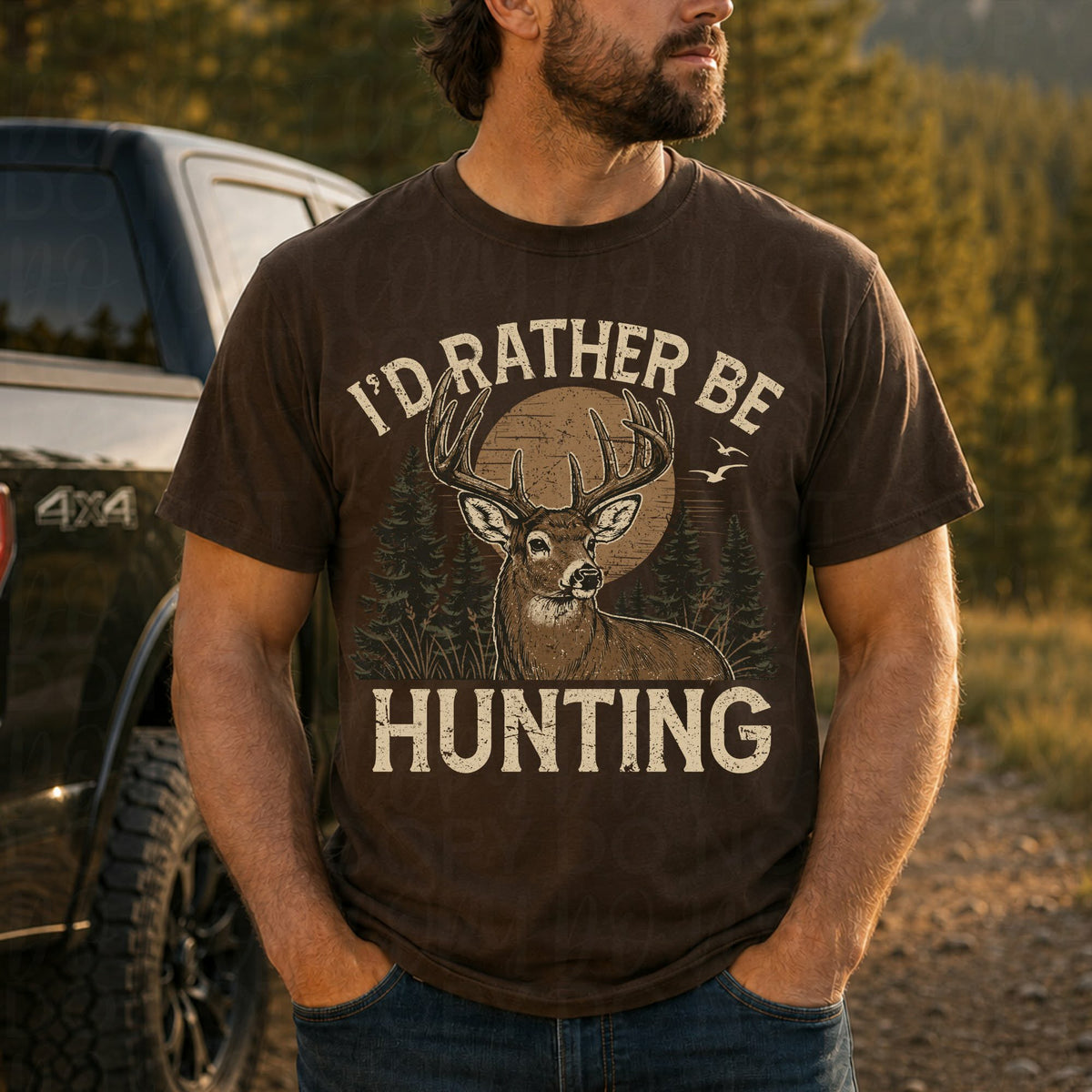 I’d rather be hunting buck with woods background (UAC) DTF Transfer