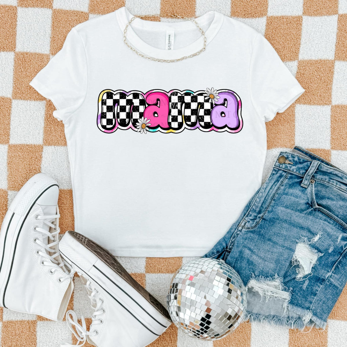 Mama checkered and pink (ABD) 93171 DTF transfer