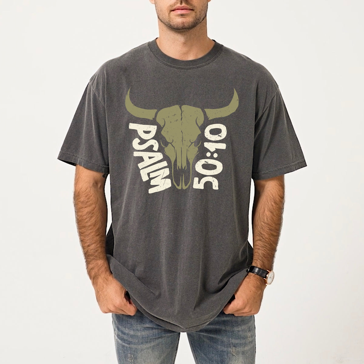 Psalm Bull skull (white words /green) DTF Transfer