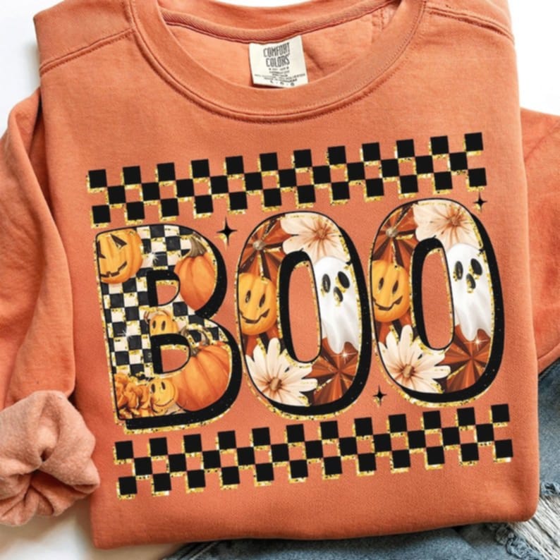 Boo with checker and pumpkin ghost Letters 111186 DTF transfer
