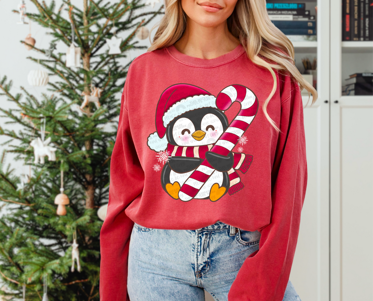 Penguin with candy cane (DDD) 67395 DTF transfer