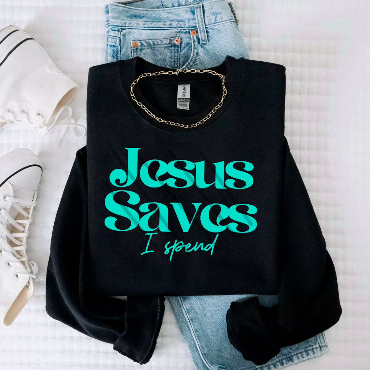 Jesus Spends I Save AQUA (MZ) 113516 DTF Transfer