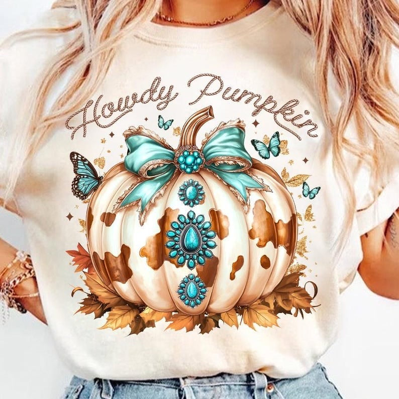 Howdy pumpkin turquoise pumpkin 64787 DTF transfer