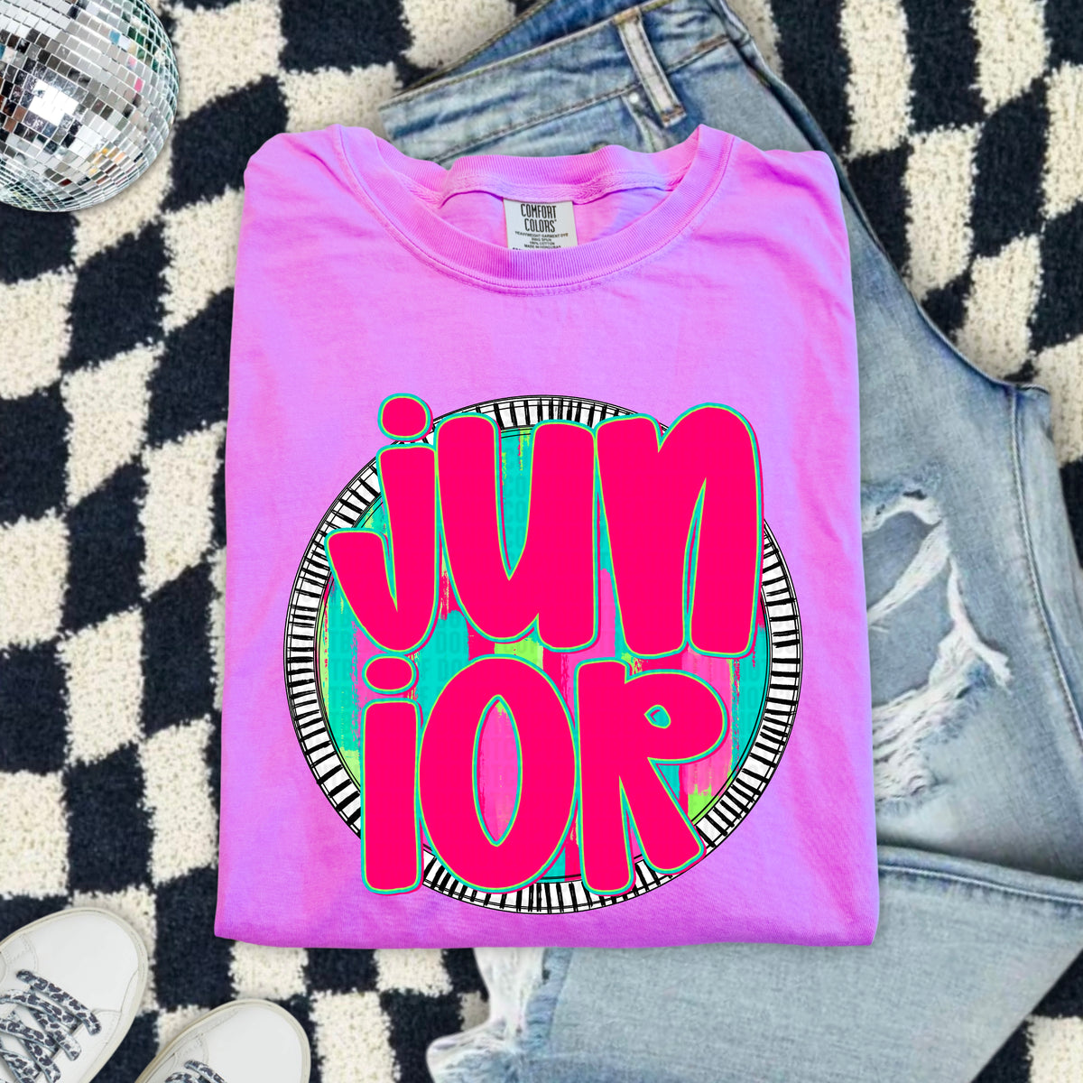 Junior pink font circle 103889 DTF transfer