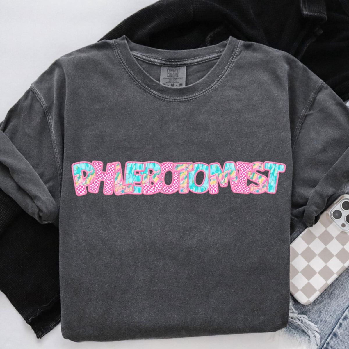 Phlebotomist pink checkered (CITY) 97109 DTF transfer