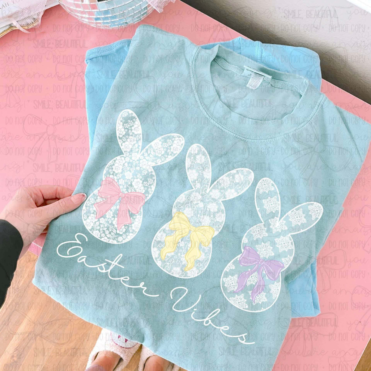 Easter vibes white lace bunnies (MZ) DTF transfer