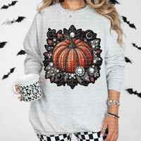 Rhinestone pumpkin gems and SILVER leaves (ECHT) 53644 DTF transfer