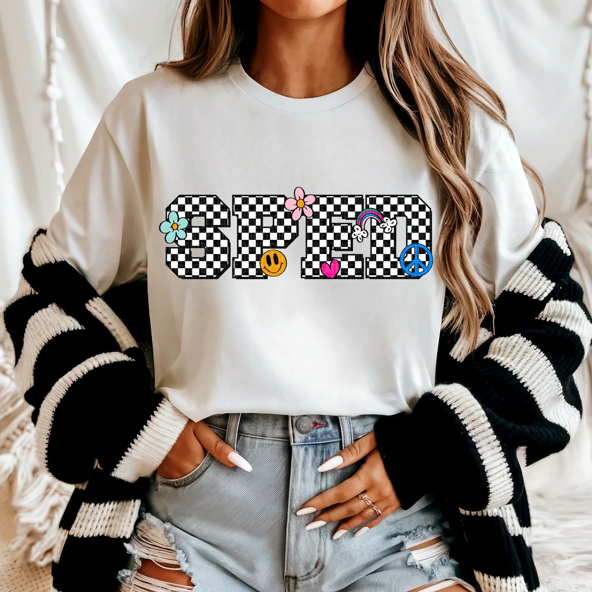 Sped checkered with doodles 95627 DTF transfer