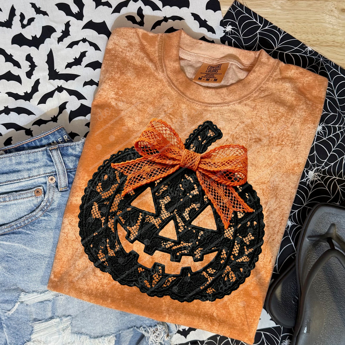 Lace pumpkin and orange bow Sunday Special DTF transfer
