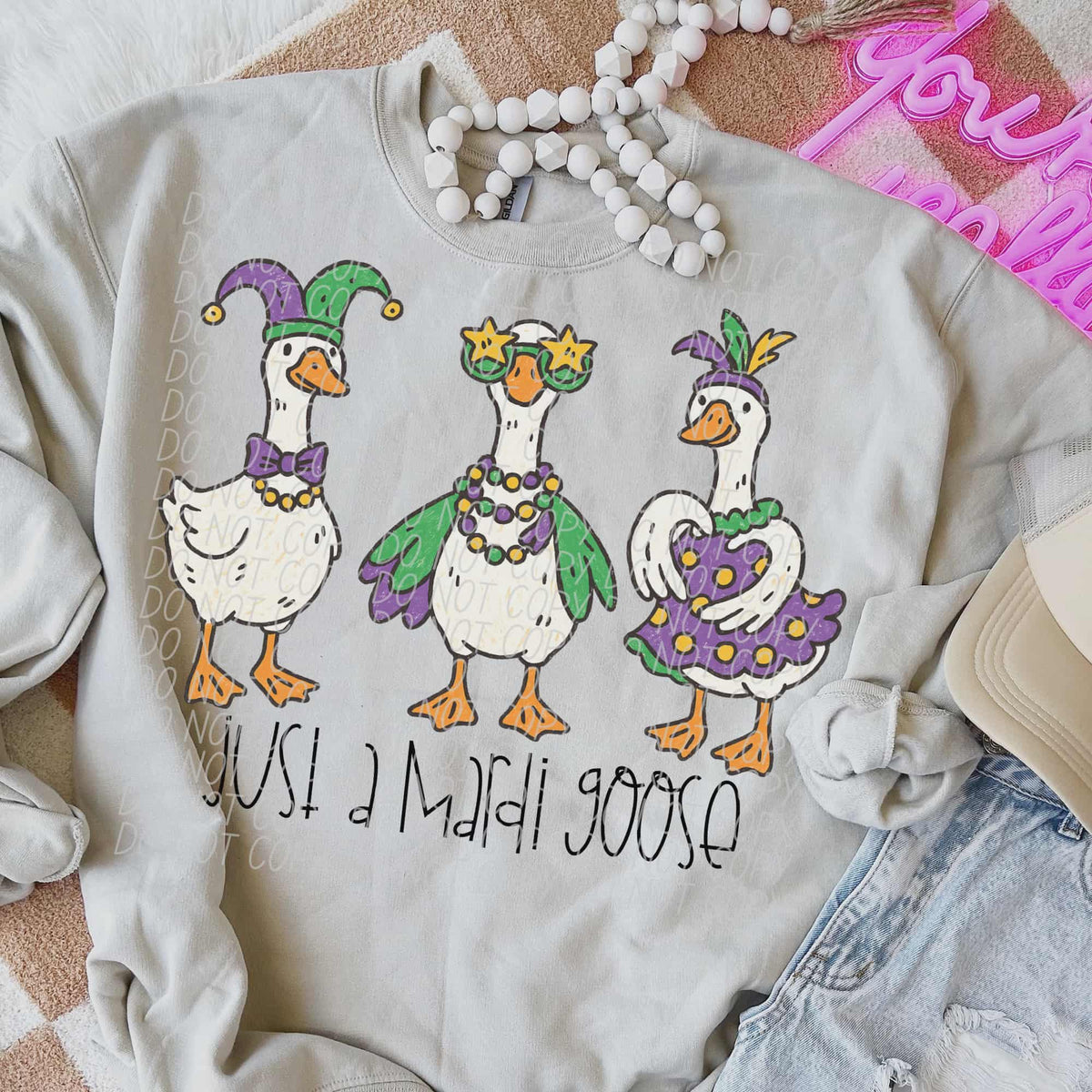 Just a mardi goose black words (city) DTF Transfer