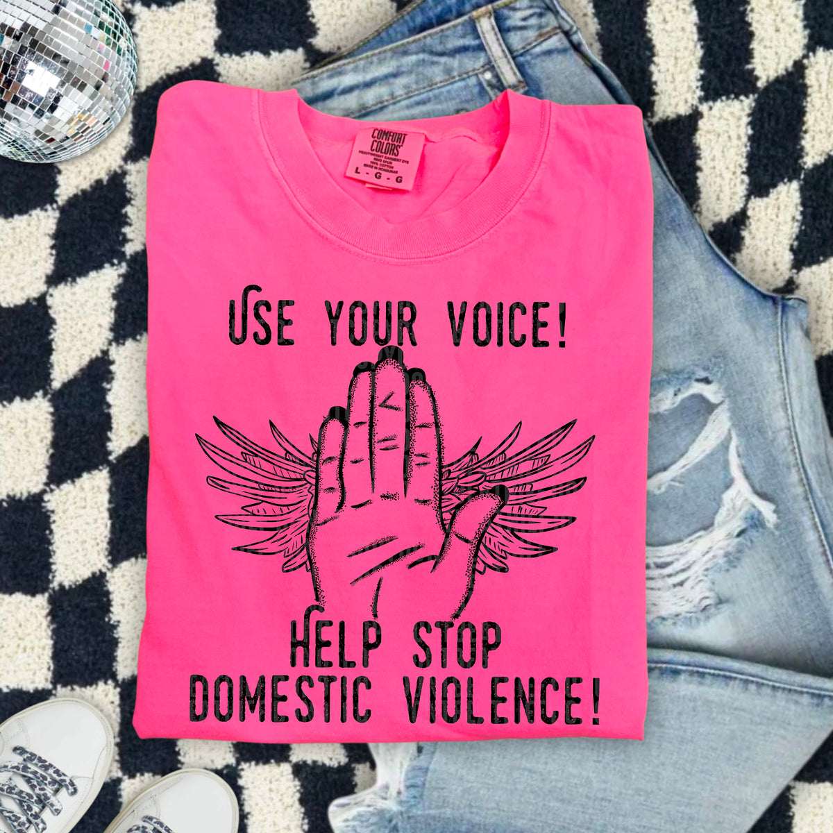 Use your voice! Help stop domestic violence BLACK 103659 DTF transfer
