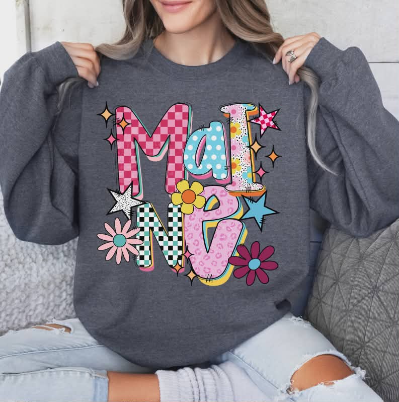 Maine colorful stars and flowers (S&G) DTF Transfer
