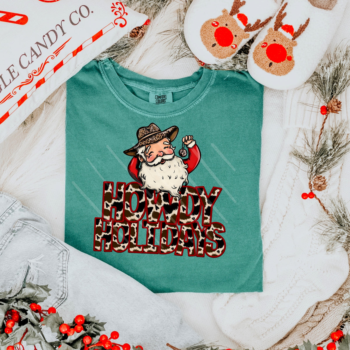 Howdy Holidays (Santa with cowboy hat) 111629 DTF transfer