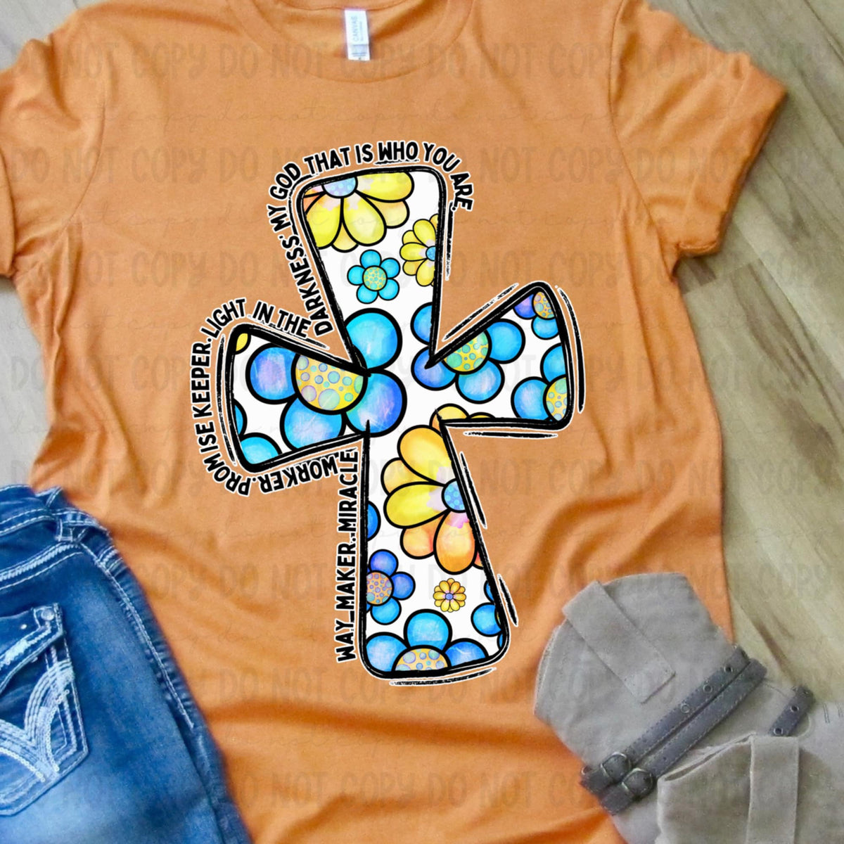 Faith words blue and yellow floral cross (REVEL) 91218 DTF transfer
