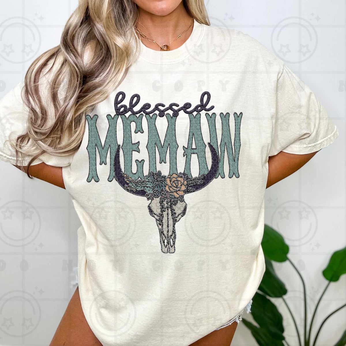 Blessed memaw bull skull (HW) 84474 DTF transfer