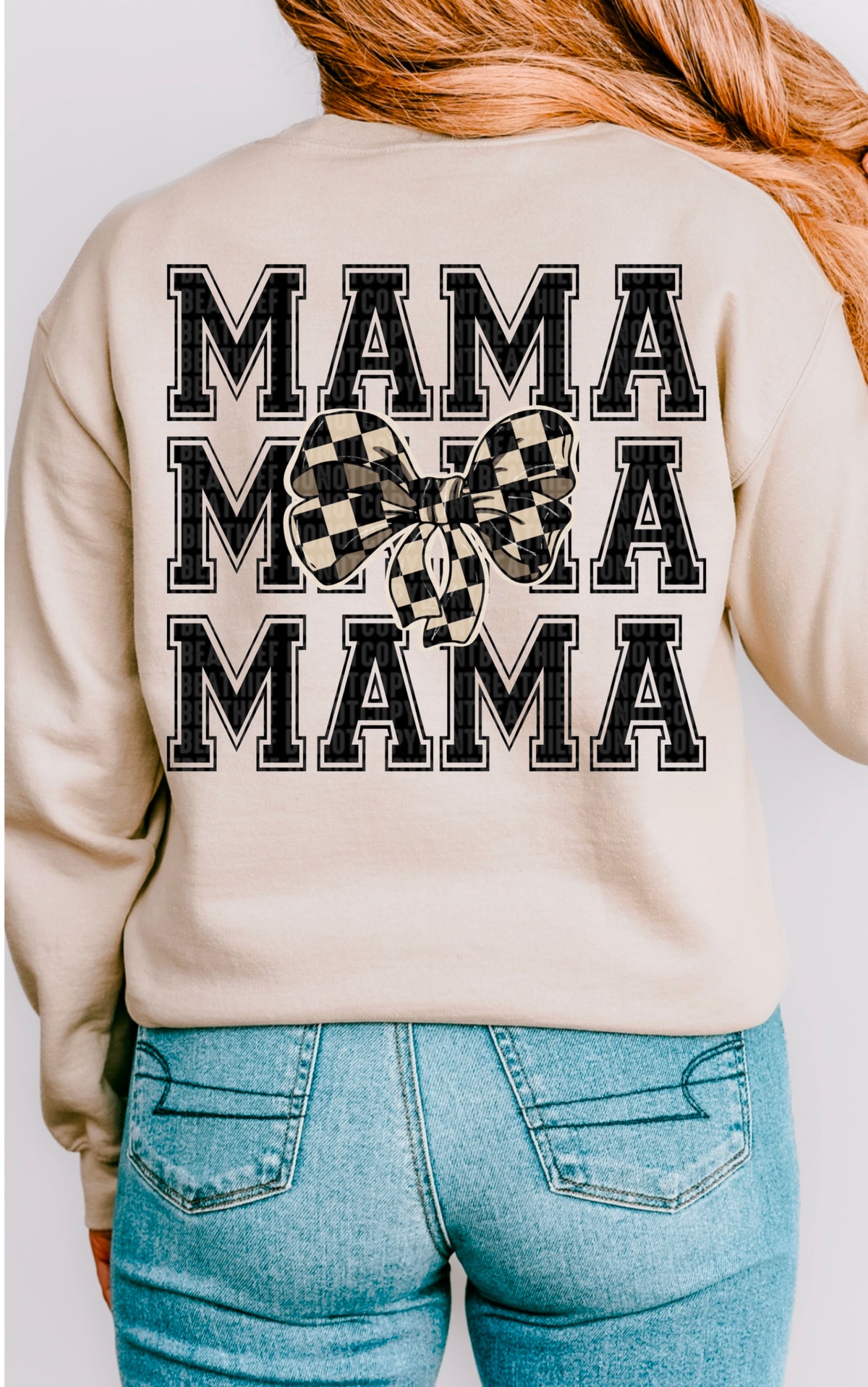 Mama stacked cream checkered bow 95605 DTF transfer
