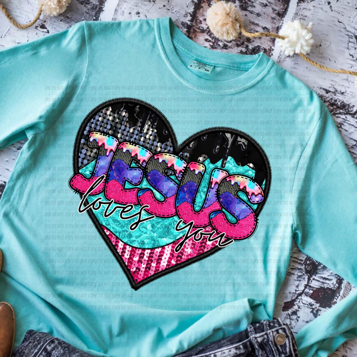 Jesus loves you Drip Heart (revel) DTF transfer