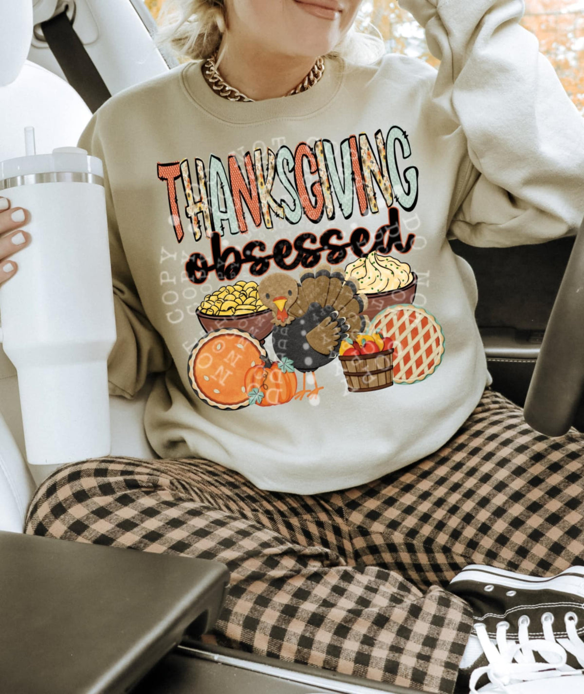 Thanksgiving Obsessed turkey and pie DD DTF transfer