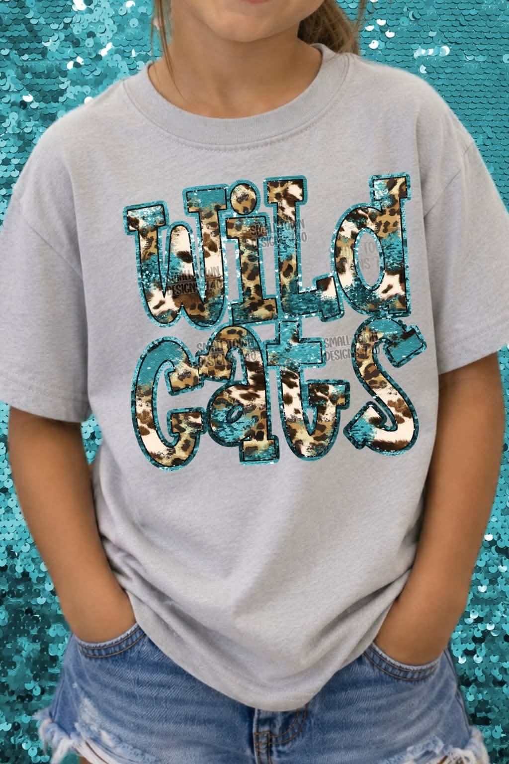 Wildcats animal print blue sequin outline (STD) DTF transfer