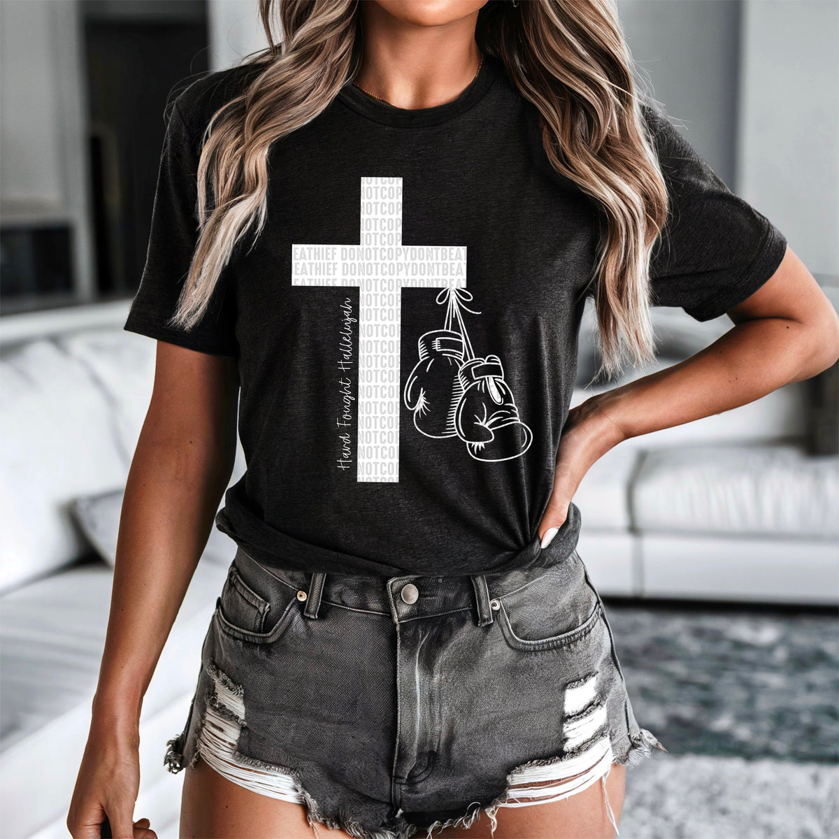 Hard fought hallelujah white font 93539 DTF transfer