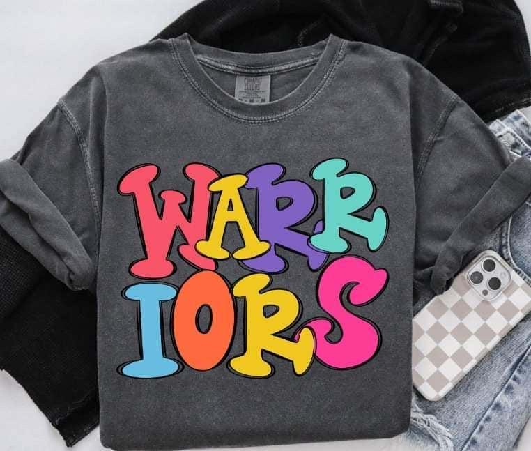 Warriors colorful bubble font (S&G) 64469 DTF transfer