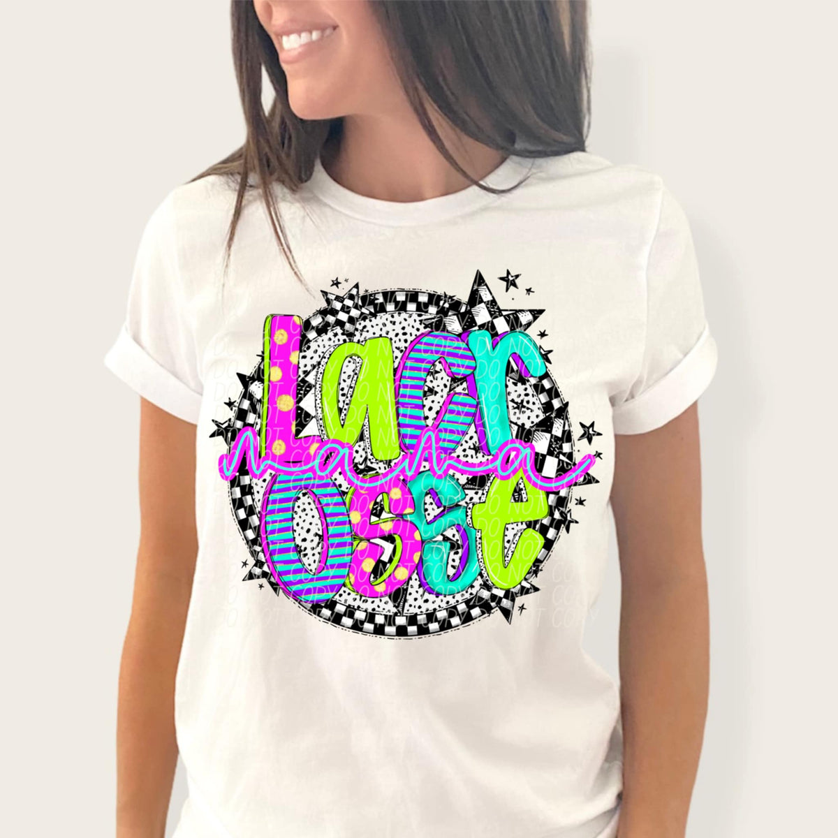 Lacrosse mama neon font circle (CITY) 91301 DTF transfer