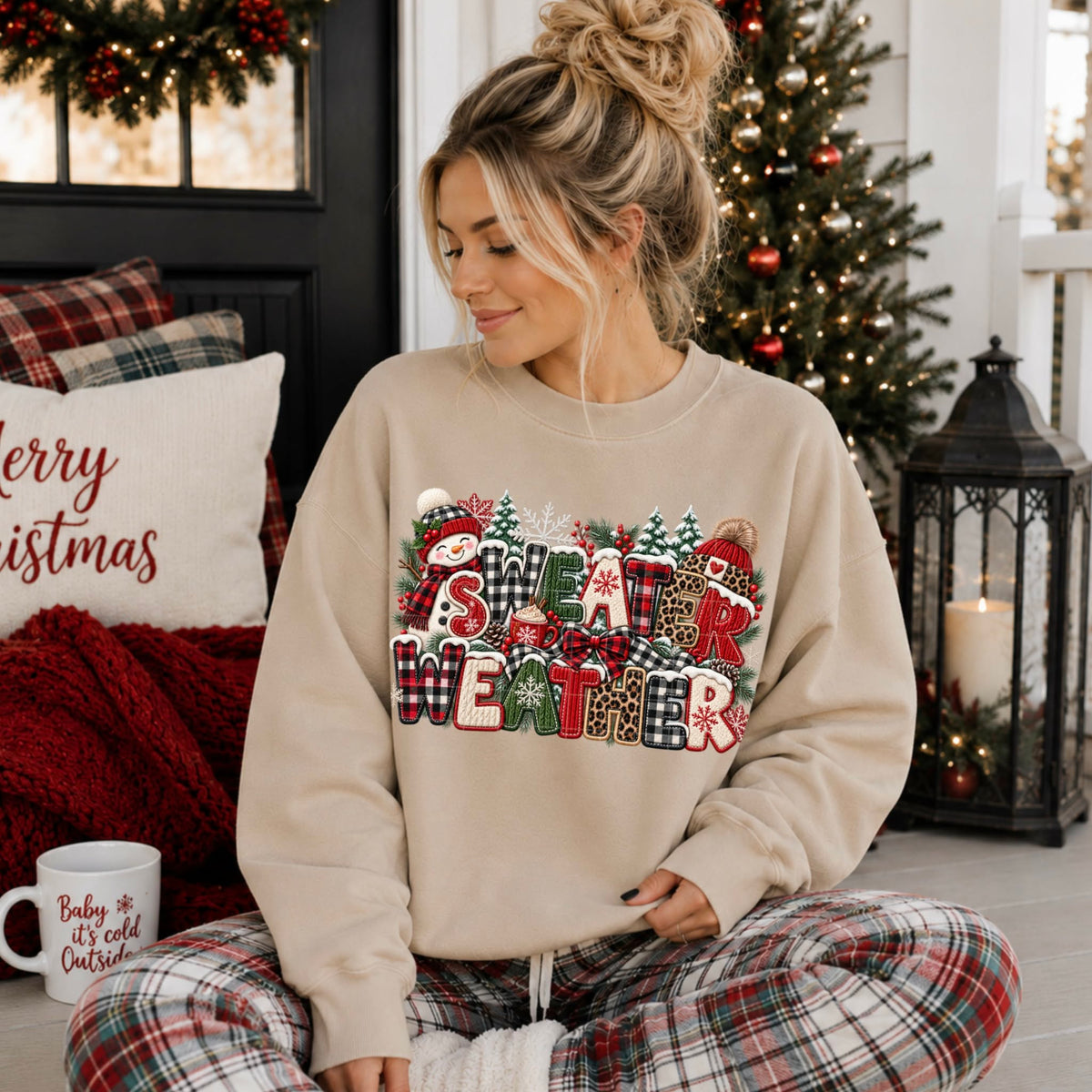 Sweater weather Christmas faux fabric (SDD) DTF transfer