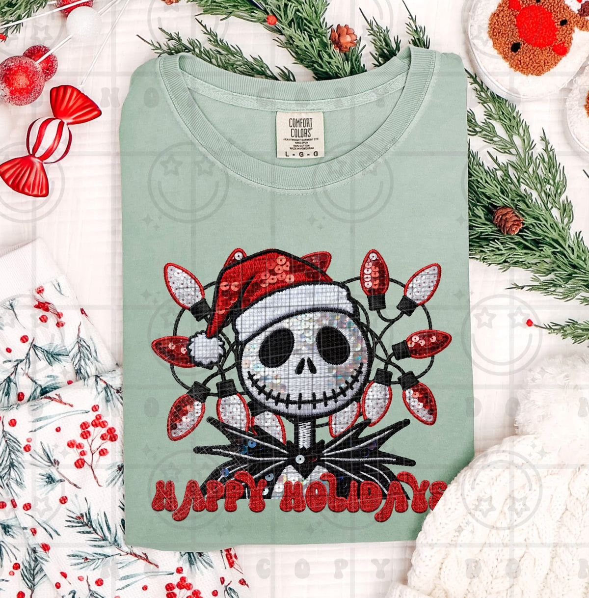 Happy Holidays Skeleton HW DTF transfer