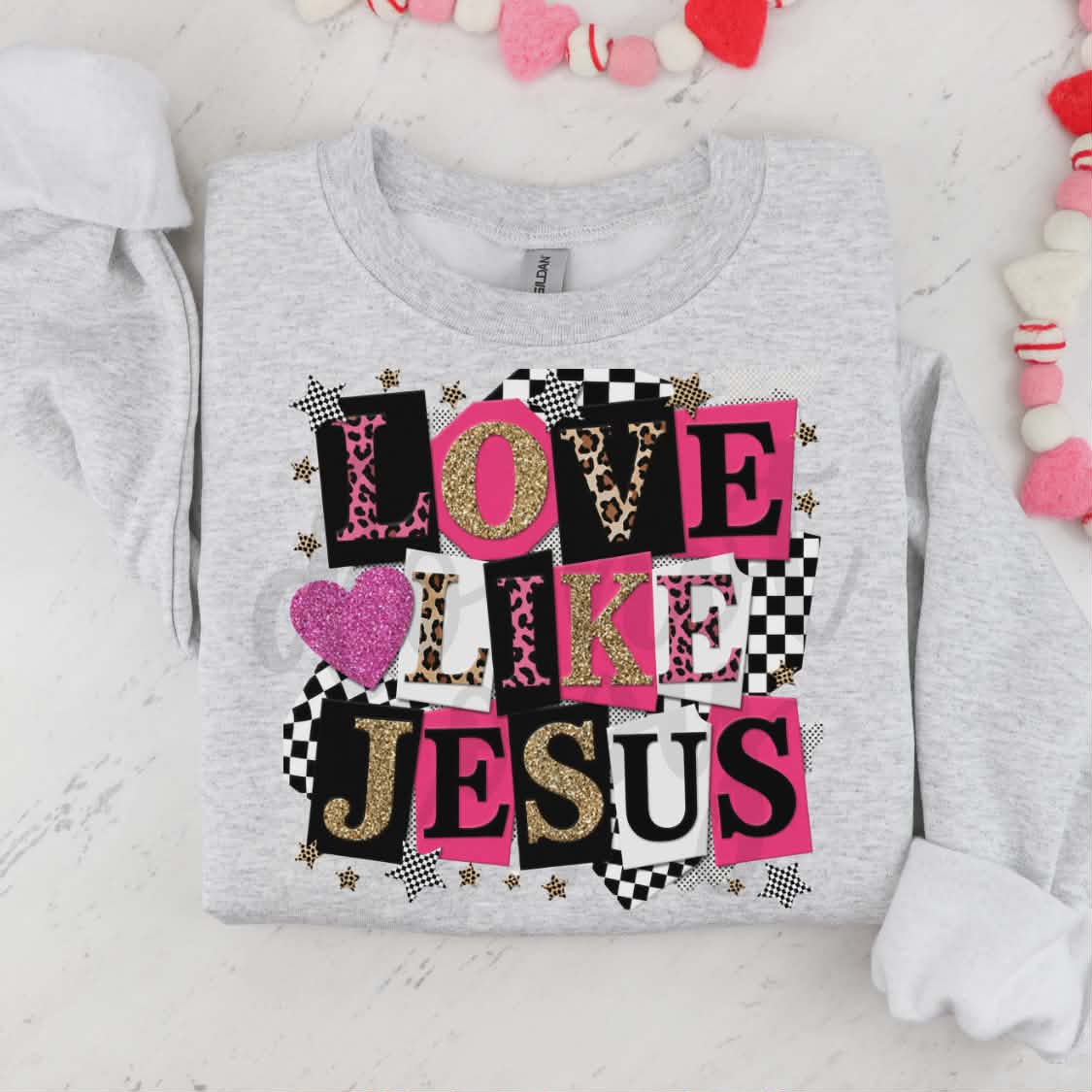 Love like Jesus with leopard (Parker) DTF transfer