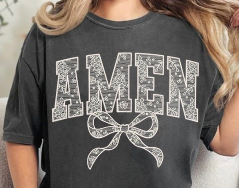 Amen white lace with bow 87753 DTF transfer