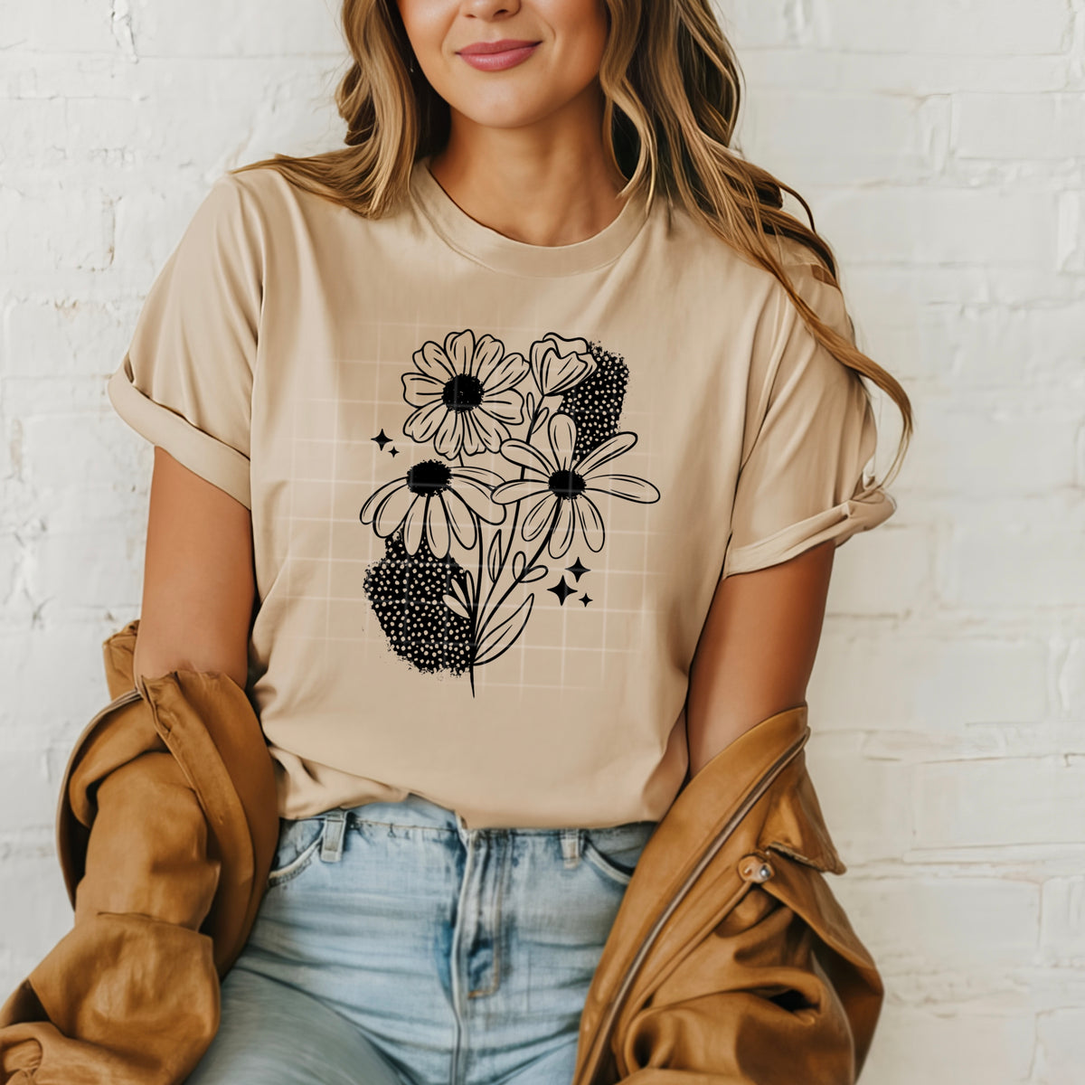Linework flowers (BLACK) CSC DTF TransferH