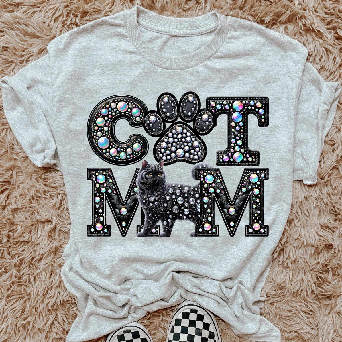 Black Cat mom rhinestone 49190 DTF transfer