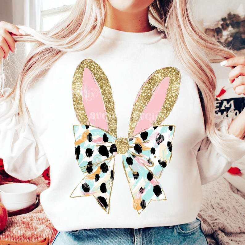 Gold bunny ears with bow 80208 DTF transfer