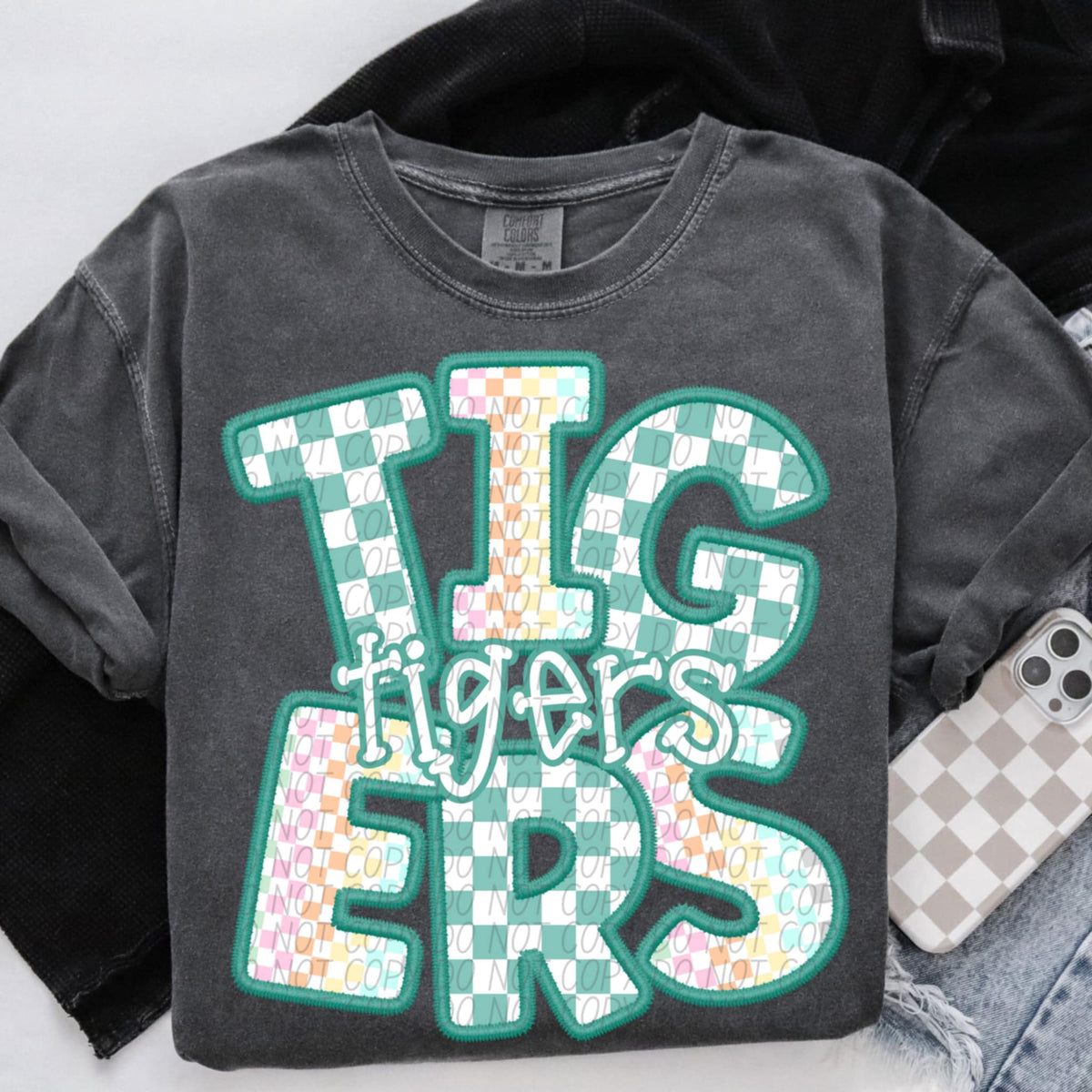 Tigers blue and colorful checkered (CITY) 85556 DTF transfer
