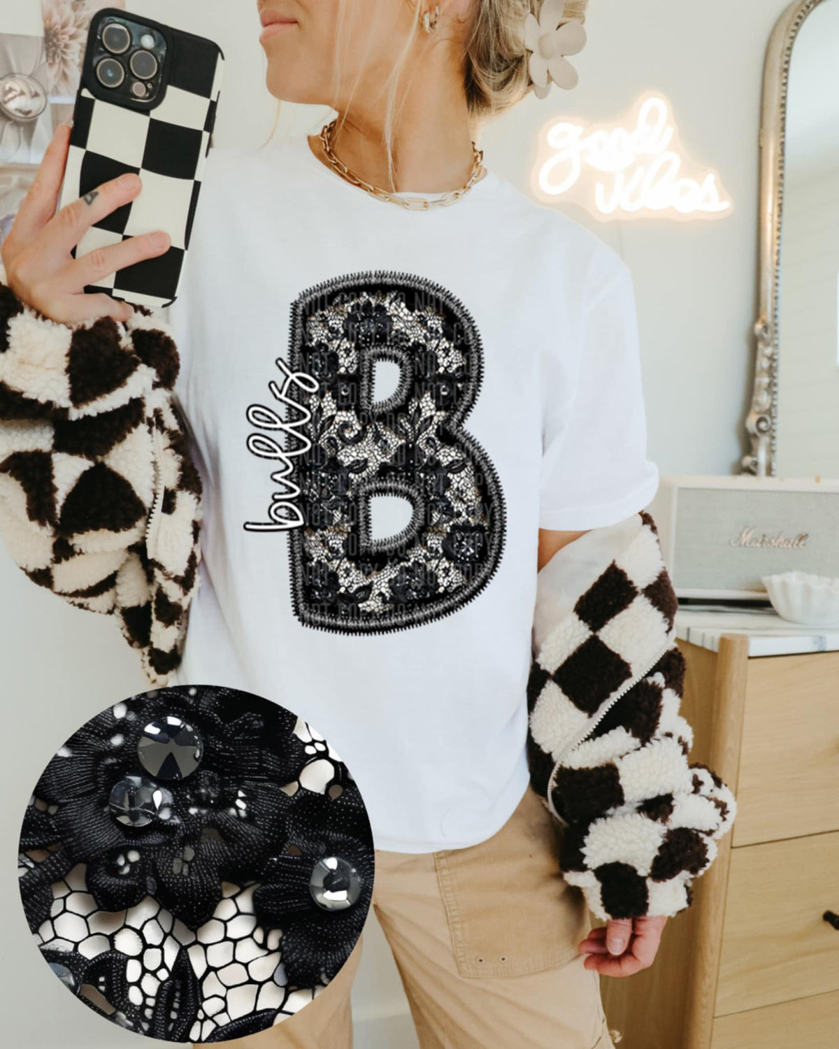 B bulls lace letter (Caplinger) 90116 DTF transfer